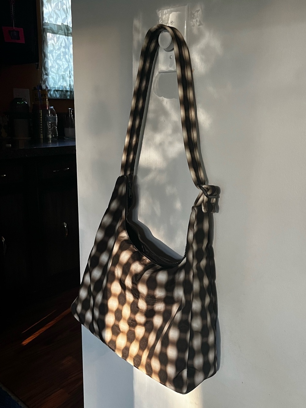 Baggu Blurred Gingham Brown Shoulder Bag